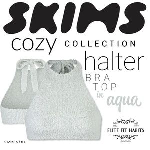 SKIMS Cozy Halter Bra Top in Aqua size S/M